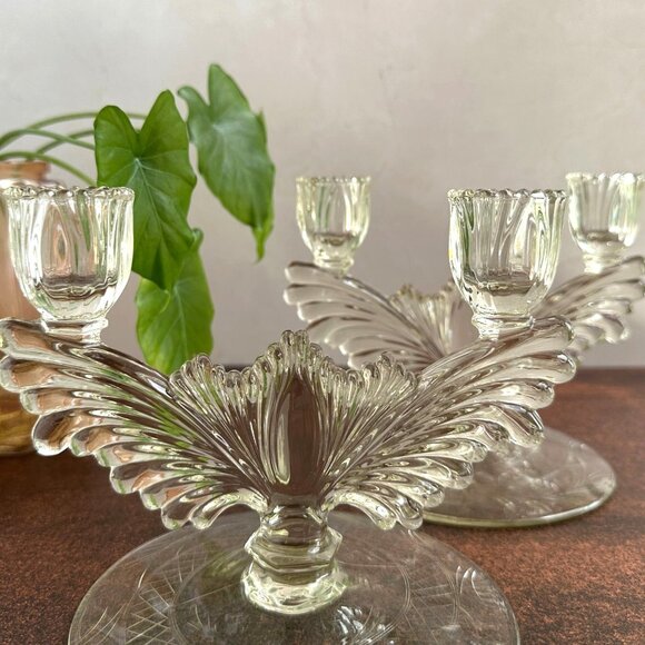 Tiffin Art Deco Double Candle Holders - Picture 4 of 13